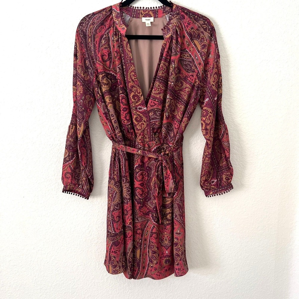 Anthropologie‎ Tiny Size XS Odetta Boho Paisley Floral Pink Dress Romantic